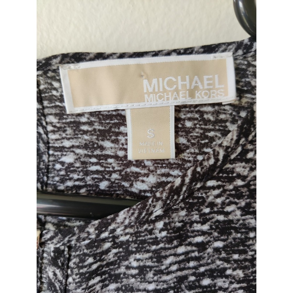 Michael Kors Top Black Gray Keyhole Cutout Bell Sleeve Blouse Womens Size Small - Picture 3 of 5